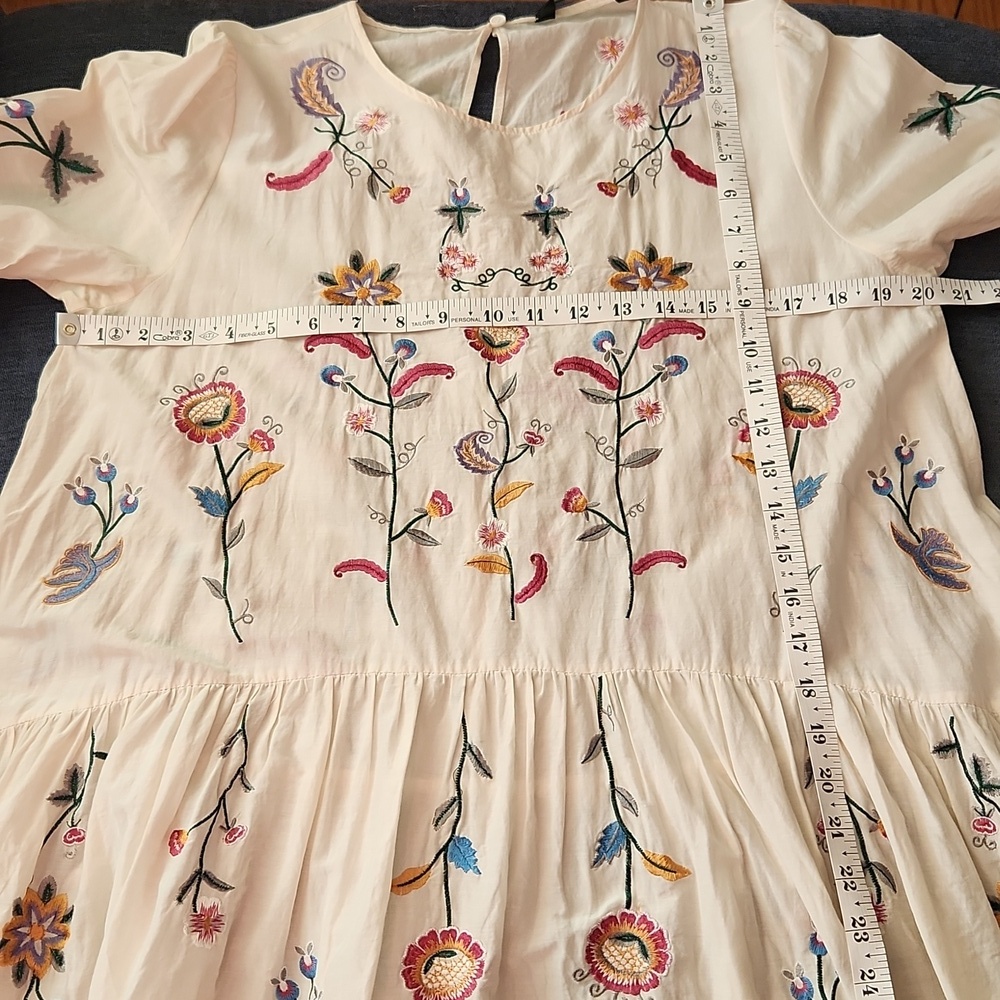 ZARA Mulberry Silk Embroidered Floral High-low Long Sleeve Mini Dress Size L - Picture 9 of 11